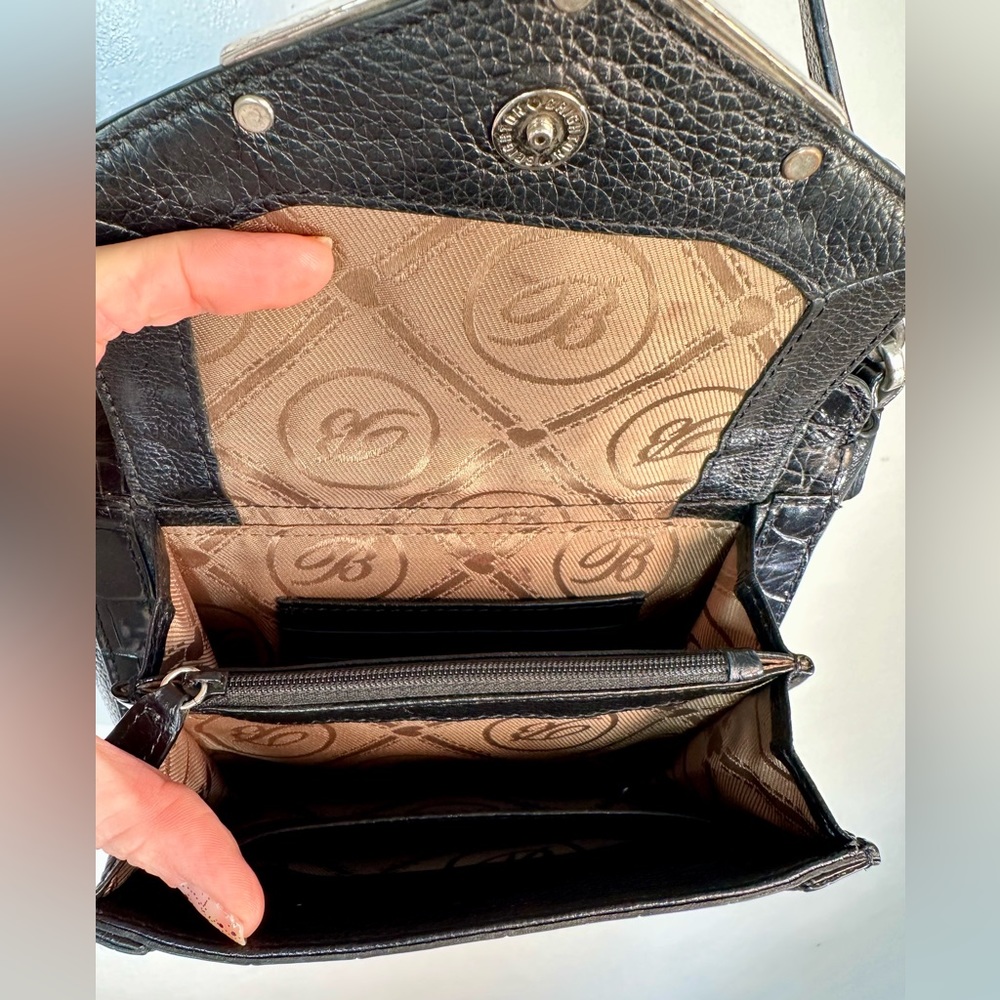 Black Croc-Embossed Leather Crossbody Bag with Silver Trim & Organizer - Picture 4 of 9